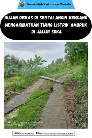 Hujan deras disertai angin kencang mengakibatkan tiang listrik ambruk di jalur Soka